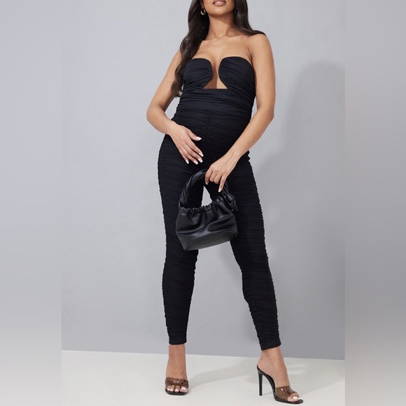 PrettyLittleThing maternity NWT Black Strapless Ruched Jumpsuit size 4 / small